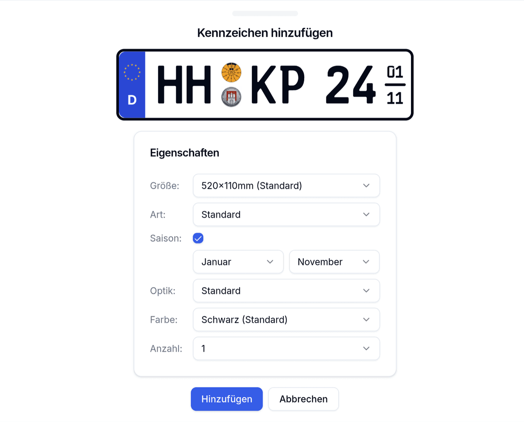 Kennzeichenbestellung